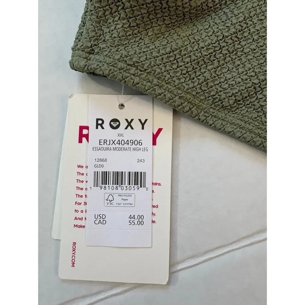 Roxy Women's Essaouira High Leg Moderate Bikini Bottoms Oil Green Size XXL Swim